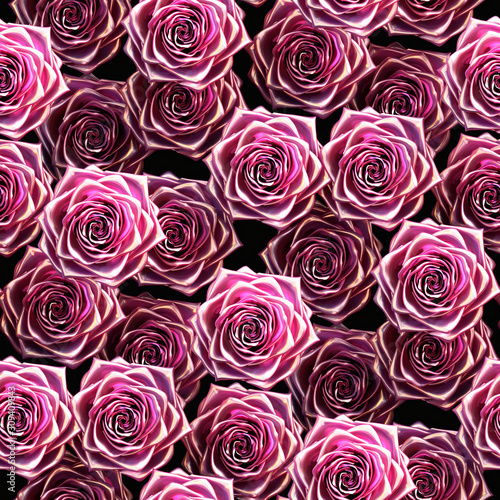 Seamless pattern of pink colored roses with golden reflections
