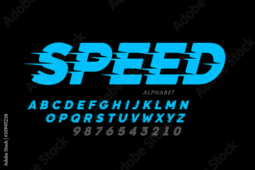 Speed style font design, alphabet and numbers