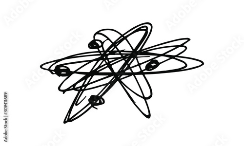 hand-drawn model of the atom. scientific or Doodle art. use it as a clipart in greeting cards, print on clothes, animation, packaging or design of your website