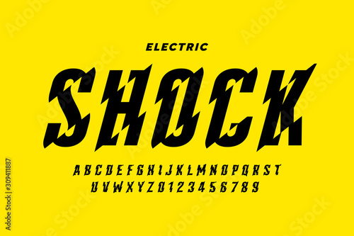 Fotografie, Obraz Eclectric shock style font design, alphabet letters and numbers