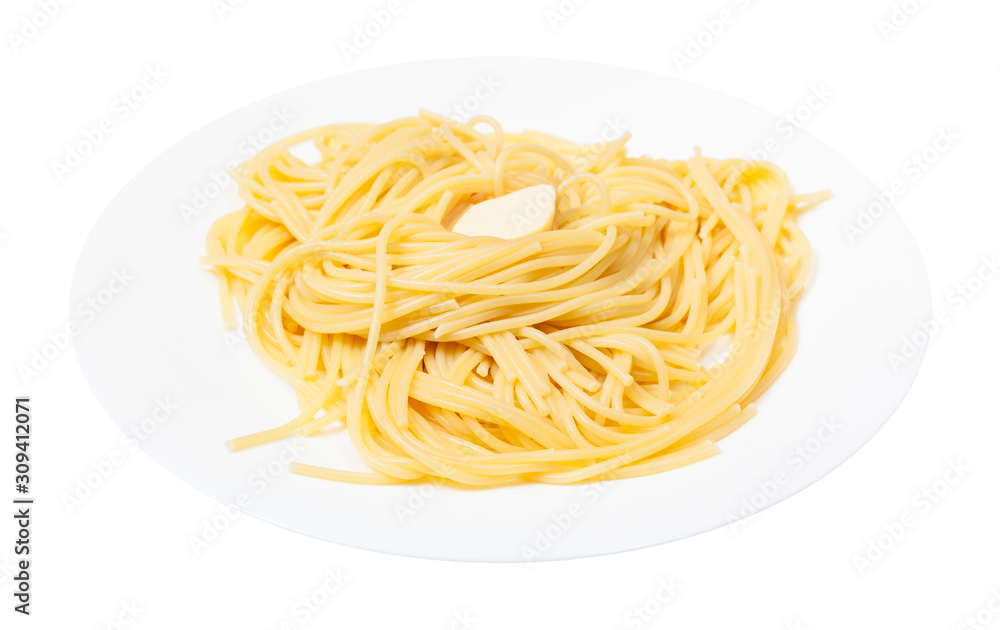 pasta with butter on white plate isolated pasta with butter on white plate isolated