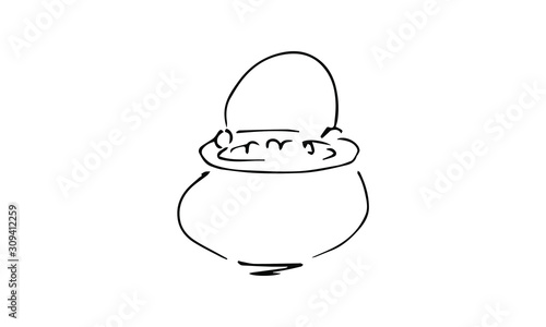 a hand-drawn pot of porridge or boiling potion. tourist or magic Doodle art.use it as a clipart in greeting cards, print on clothes, animation, packaging or design of your website