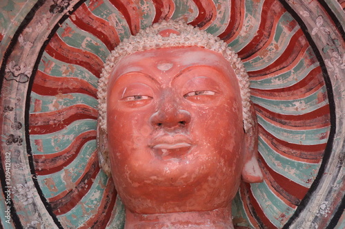 Maijishan Cave-Temple Complex in Tianshui , Gansu Province , China. Artistic treasures of Maiji Mountain caves. UNESCO World Heritage Site. photo