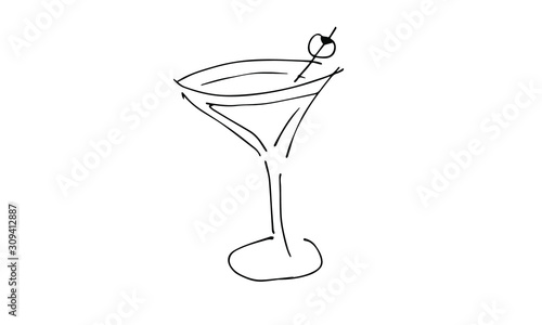 hand-dran martini glass.Christmas, new year any holidays Doodle art. use it as a clipart in greeting cards, print on clothes, animation, packaging or design of your website