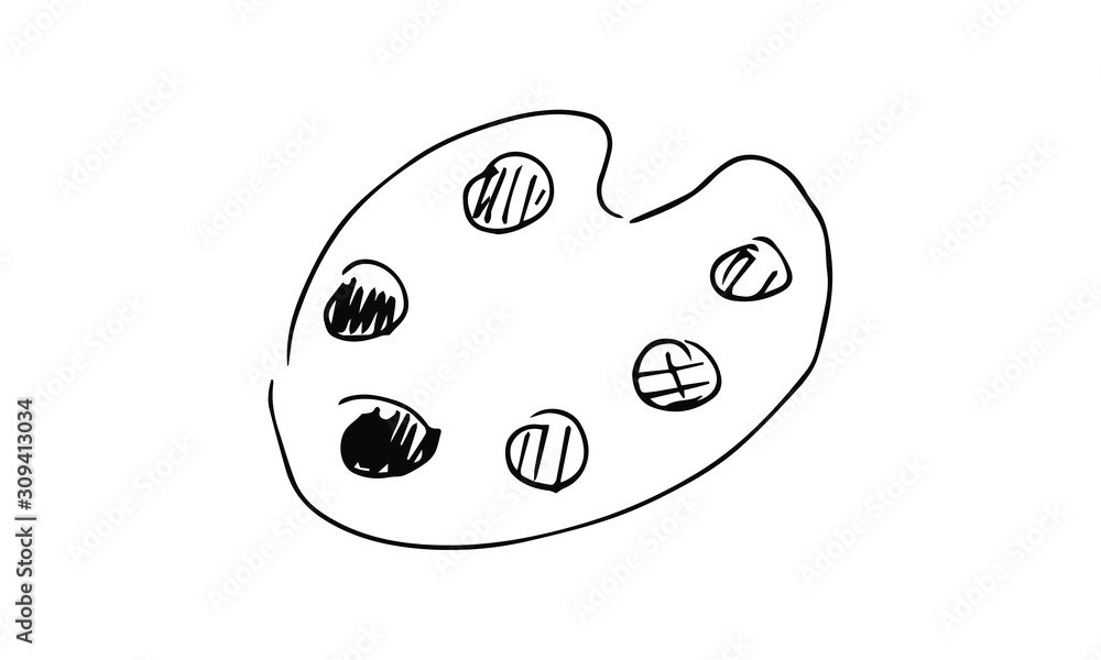 hand drawn paint palette . artist Doodle art. use it as a clipart in