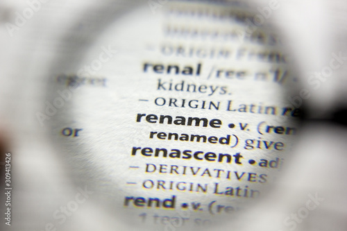 The word or phrase Rename in a dictionary. photo