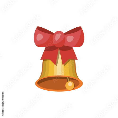 Christmas bells. Jingle bells or sleigh bells with red bow. cartoon vector illustration.