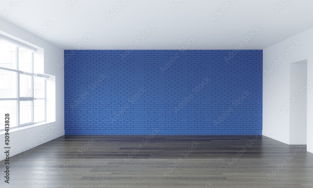 Fototapeta premium White and blue classic empty interior room blank space for decoration and put furniture . 3D illustration renderings.
