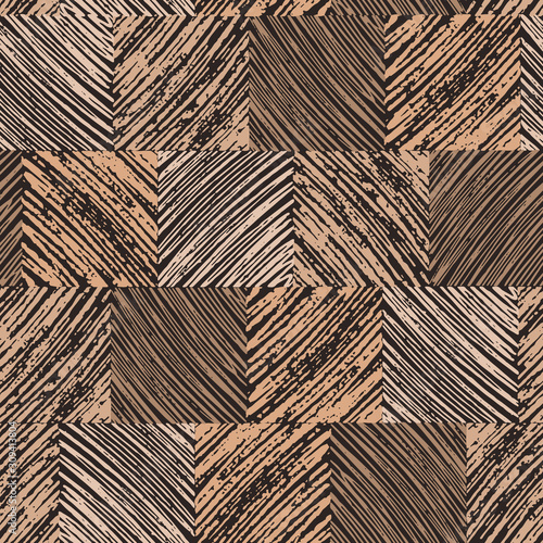 Vector square wooden slices seamless pattern. Hand-drawn timber floor in brown color. Grunge repeat design.