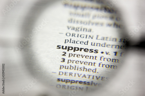 The word or phrase Suppress in a dictionary.