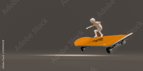 3d illustrator group of skateboard symbols on a gray background, 3d rendering of the Playing sports. Includes a selection path.