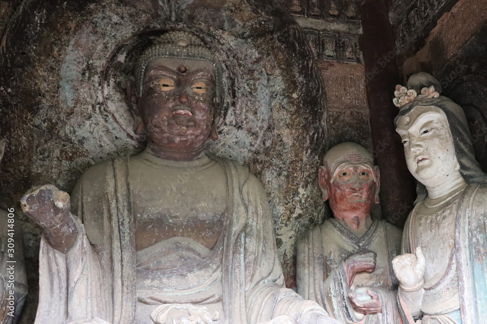 Maijishan Cave-Temple Complex in Tianshui , Gansu Province , China. Artistic treasures of Maiji Mountain caves. UNESCO World Heritage Site.