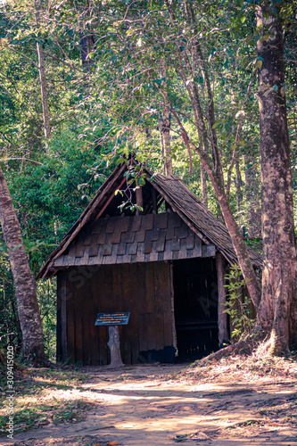 One of the old abandoned wooden houses used by the Thai Communist Party in Phu Hin Rong Kla National Park, Thailand