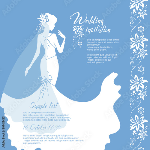 Wedding invitation vector card. bride and groom, graphic for design