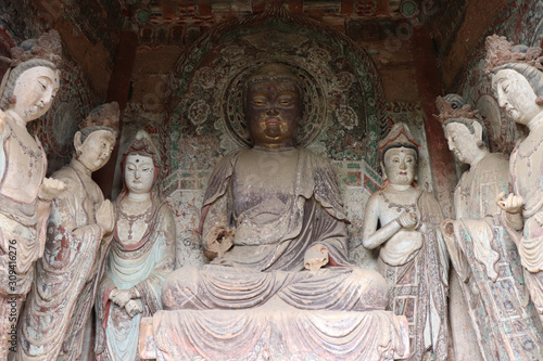 Maijishan Cave-Temple Complex in Tianshui , Gansu Province , China. Artistic treasures of Maiji Mountain caves. UNESCO World Heritage Site. photo