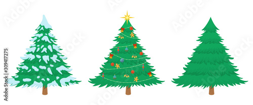 Cartoon christmas tree in three different situations