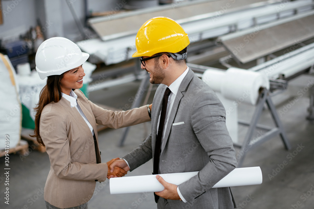 Businessman and businesswoman handshaking. Businessman and businesswoman handshaking.
