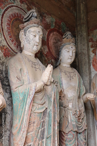 Maijishan Cave-Temple Complex in Tianshui , Gansu Province , China. Artistic treasures of Maiji Mountain caves. UNESCO World Heritage Site.