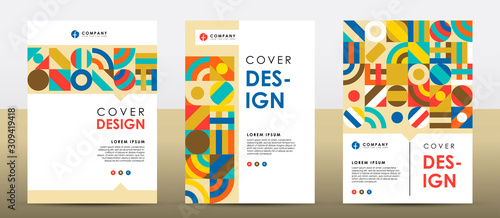 Set of colorful retro cover design template