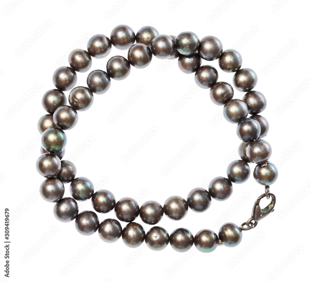 coiled necklace from natural black pearls isolated coiled necklace from natural black pearls isolated