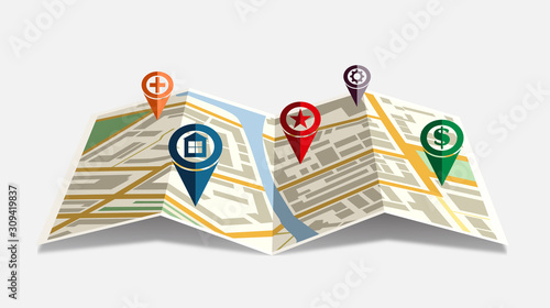 Vector map icon with Pin Pointer