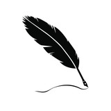 Feather quill pen symbol. Vector illustration isolated on white background. Suitable for web design.