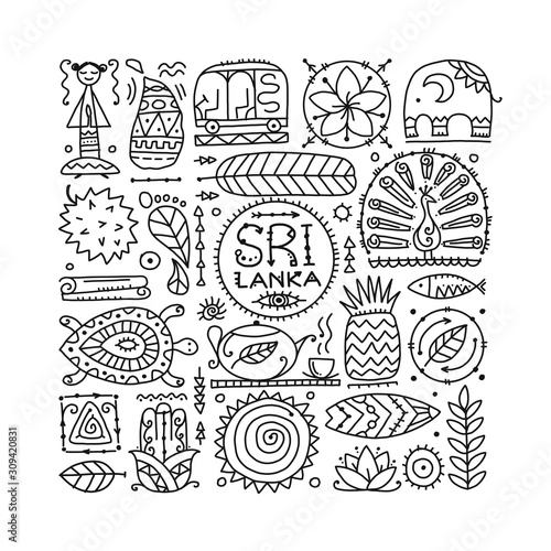 Sri Lanka travel, art background. Tribal elements for your design