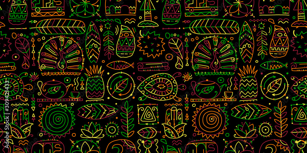 Fototapeta Sri Lanka art travel, tribal seamless pattern for your design
