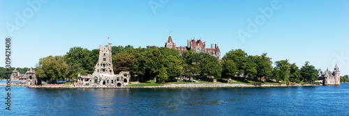 Panorama from the historic Boldt Castle in the 1000 Islands region of New York State on Heart Island in St. Lawrence River