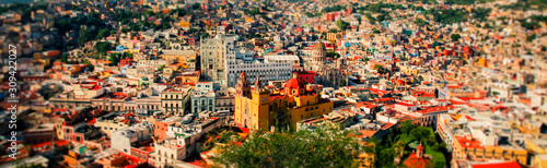 Panoramic cityscape of mexican city Guanajuato Mexico