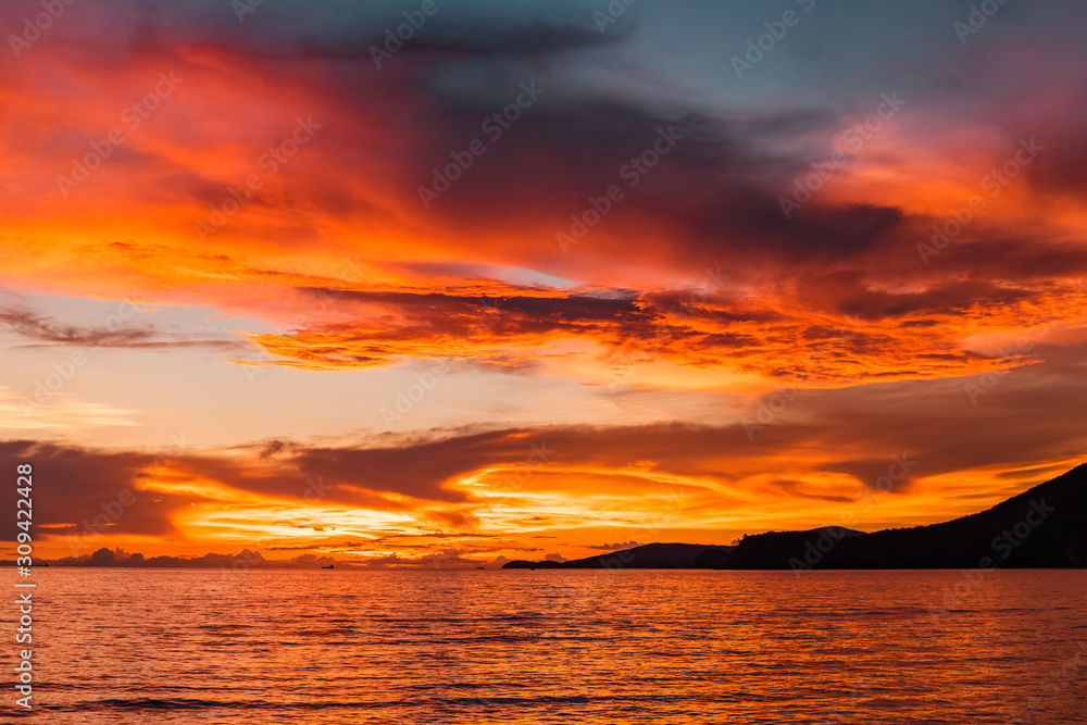 sunset on the sea, golden hour on the sea. Twilight sunset