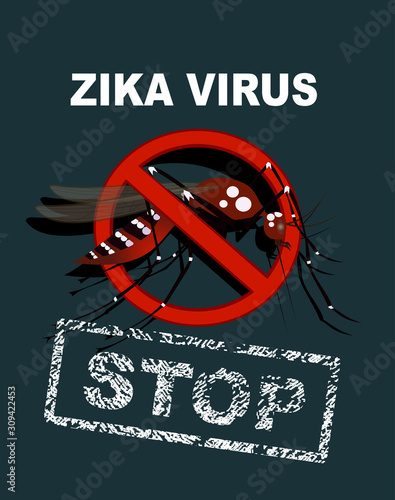 Caution of mosquito icon, spread of zika and dengue virus. Stop mosquito. (Vector Design)