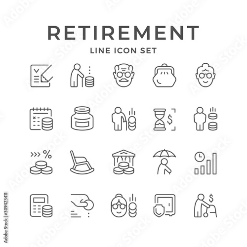 Set line icons of retirement or pension