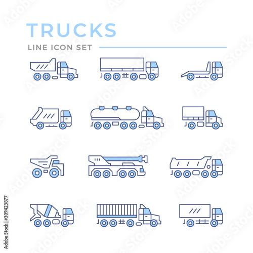 Set color line icons of trucks