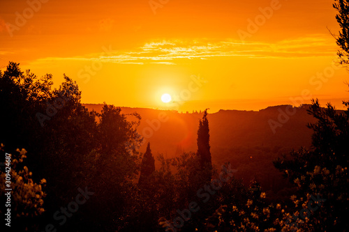 Scenic landscape. Picturesque sunset in the mountains of Greece