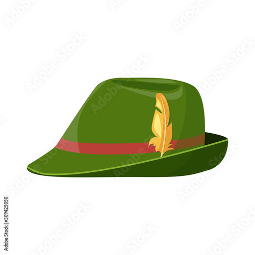 Bavarian tyrolean green hat with feather. cartoon vector illustration