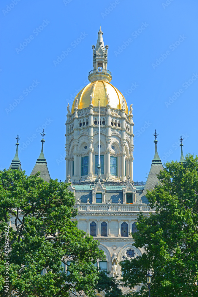 Fototapeta premium Connecticut State Capitol, Hartford, Connecticut, USA. This building was designed by Richard Upjohn with Victorian Gothic Revival style in 1872.