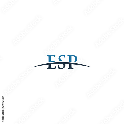 Initial letter ESP, overlapping movement swoosh horizon logo company design inspiration in blue and gray color vector