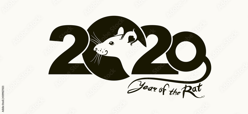 Stylish template 2020 with a white rat. Chinese New Year of the Rat. Happy New Year. Wise Rat 2020. New Year on the Chinese calendar. Stylish template 2020 with a white rat. Chinese New Year of the Rat. Happy New Year. Wise Rat 2020. New Year on the Chinese calendar.