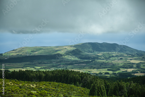 Green and blue agricultural pattern of Faial Island, Azores, Portugal