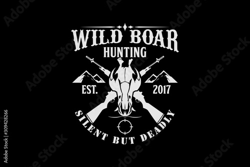 wild boar or hog skull with rifle vector