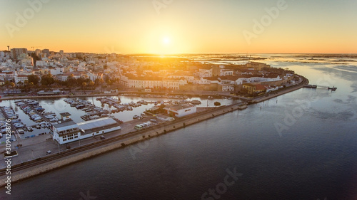 Morning sunrise over the tourist city of Faro, Portugal, Algarve.