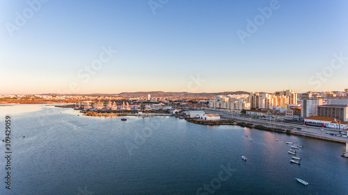 Morning sunrise over the tourist city of Faro, Portugal, Algarve.
