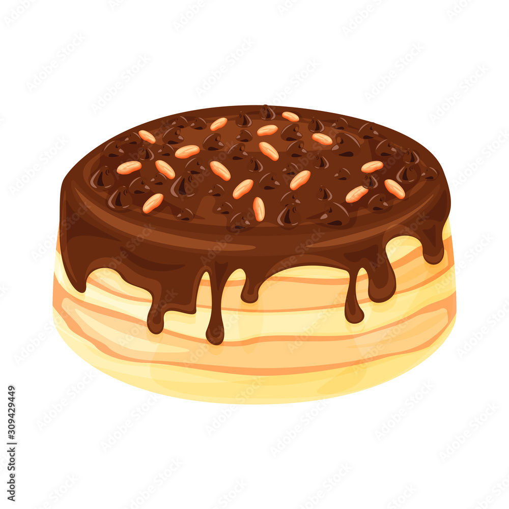 Fototapeta premium Chocolate peanuts cake isolated illustration, vector cartoon design.