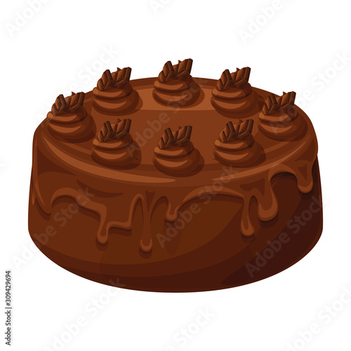 Chocolate cake isolated illustration, vector cartoon design.