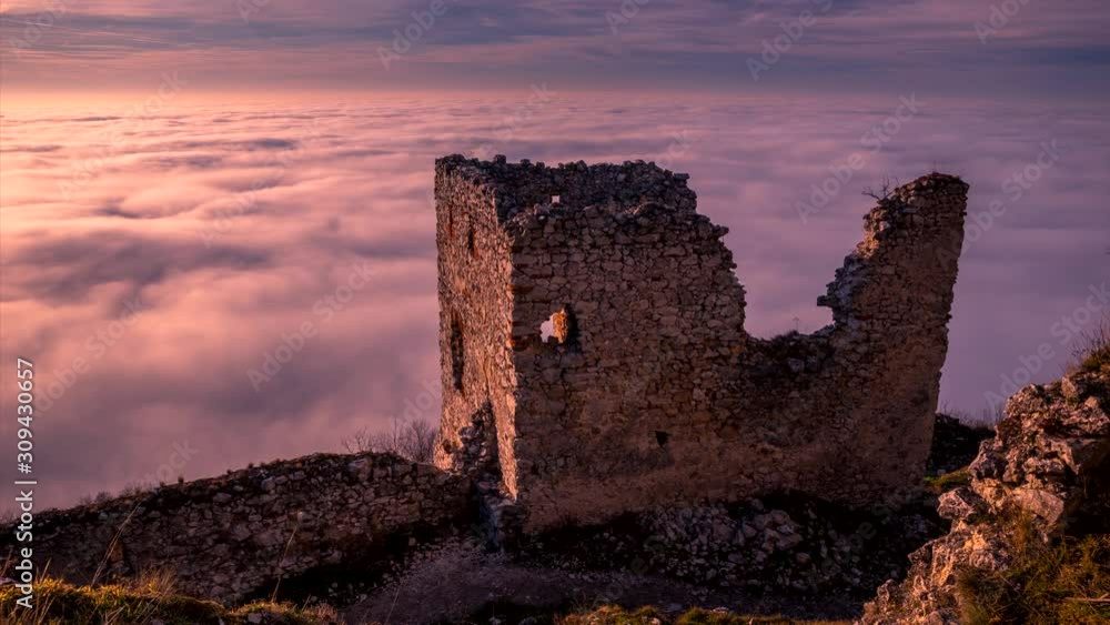 Inverse clouds flow far and wide beneath the ruins of the old castle Inverse clouds flow far and wide beneath the ruins of the old castle