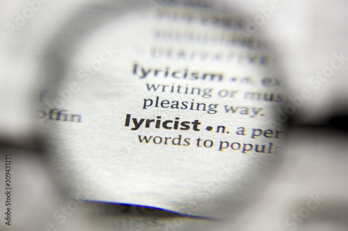 The word or phrase Lyricist in a dictionary. photo