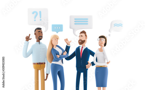 Fototapeta Naklejka Na Ścianę i Meble -  Business People Group Chat Communication Bubble. 3d illustration.  Cartoon characters. Business teamwork concept. 