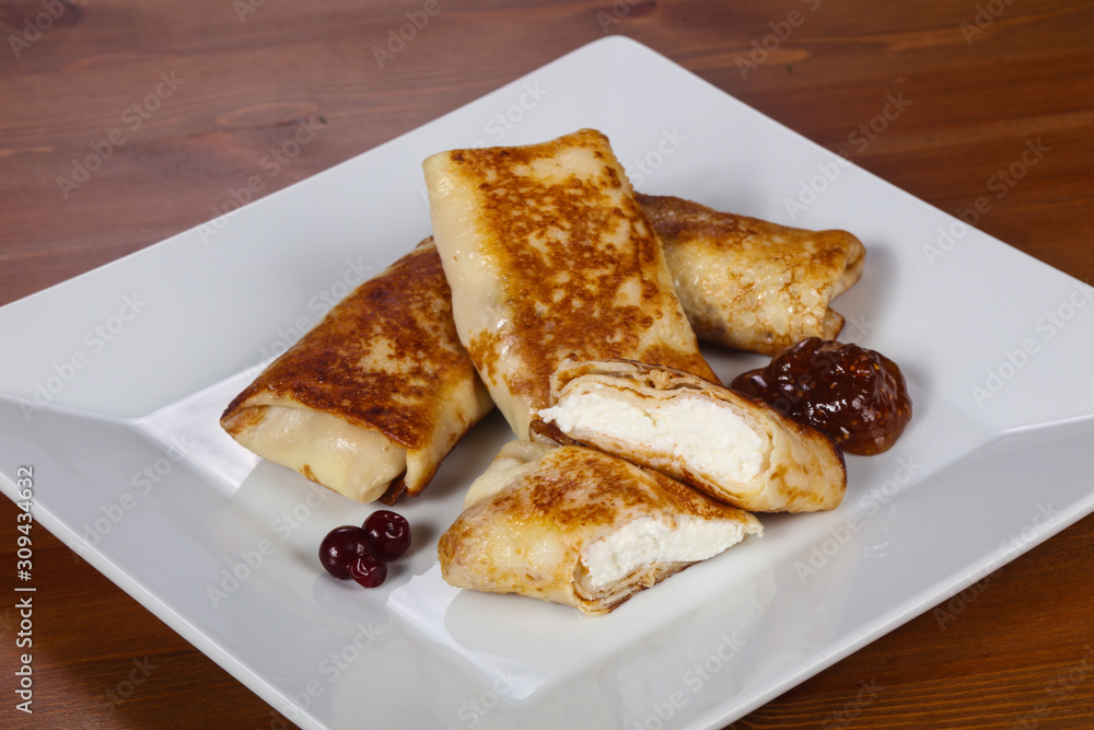 Pancakes stuffed curd with jam Pancakes stuffed curd with jam