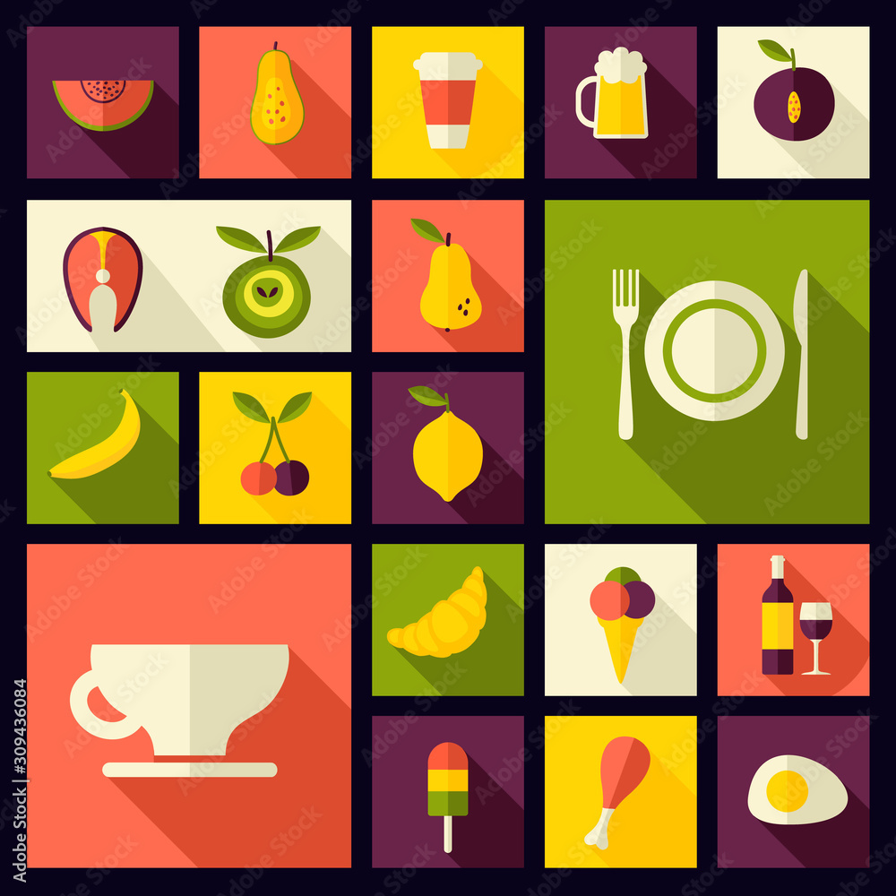 food, sweets and drinks flat design icons set food, sweets and drinks flat design icons set